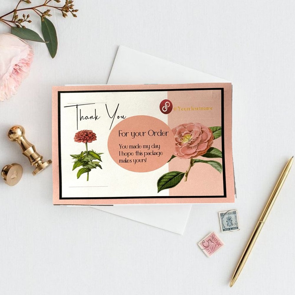 Pink Flower Thank You Cards, 100 Packaging Business TY Card - Picture 1 of 8